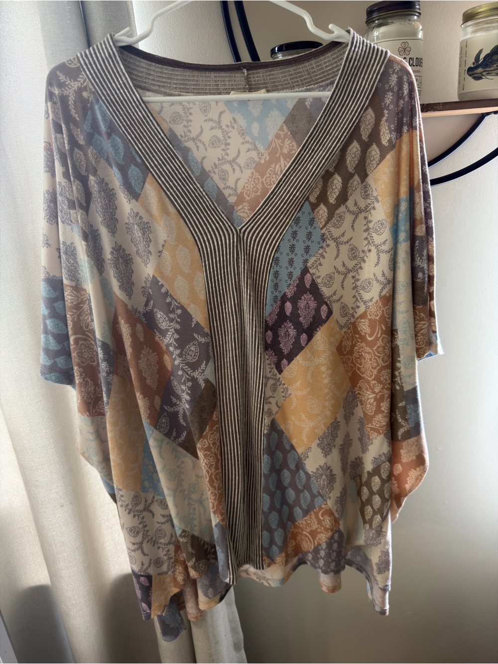 Womens Patchwork V-Neck Boutique Top